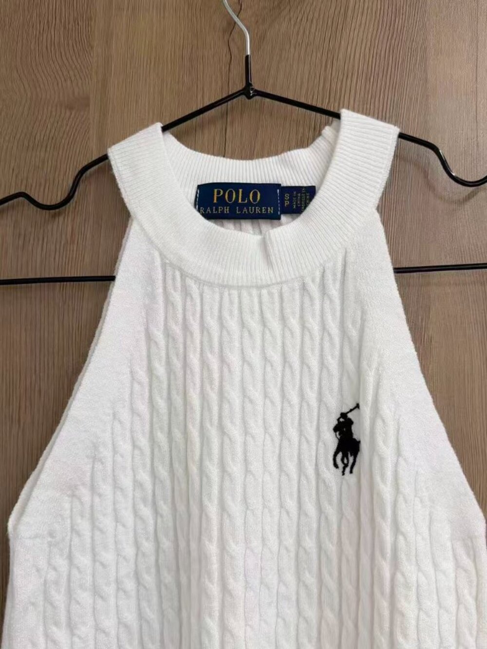 🤍Polo Ralph Lauren White Cable Knit Halter Pony Logo Tank Top - Picture 3 of 5